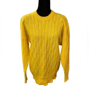 PRINGLE OF SCOTLAND Yellow 100% Pure Wool Cable Knit Sweater Small